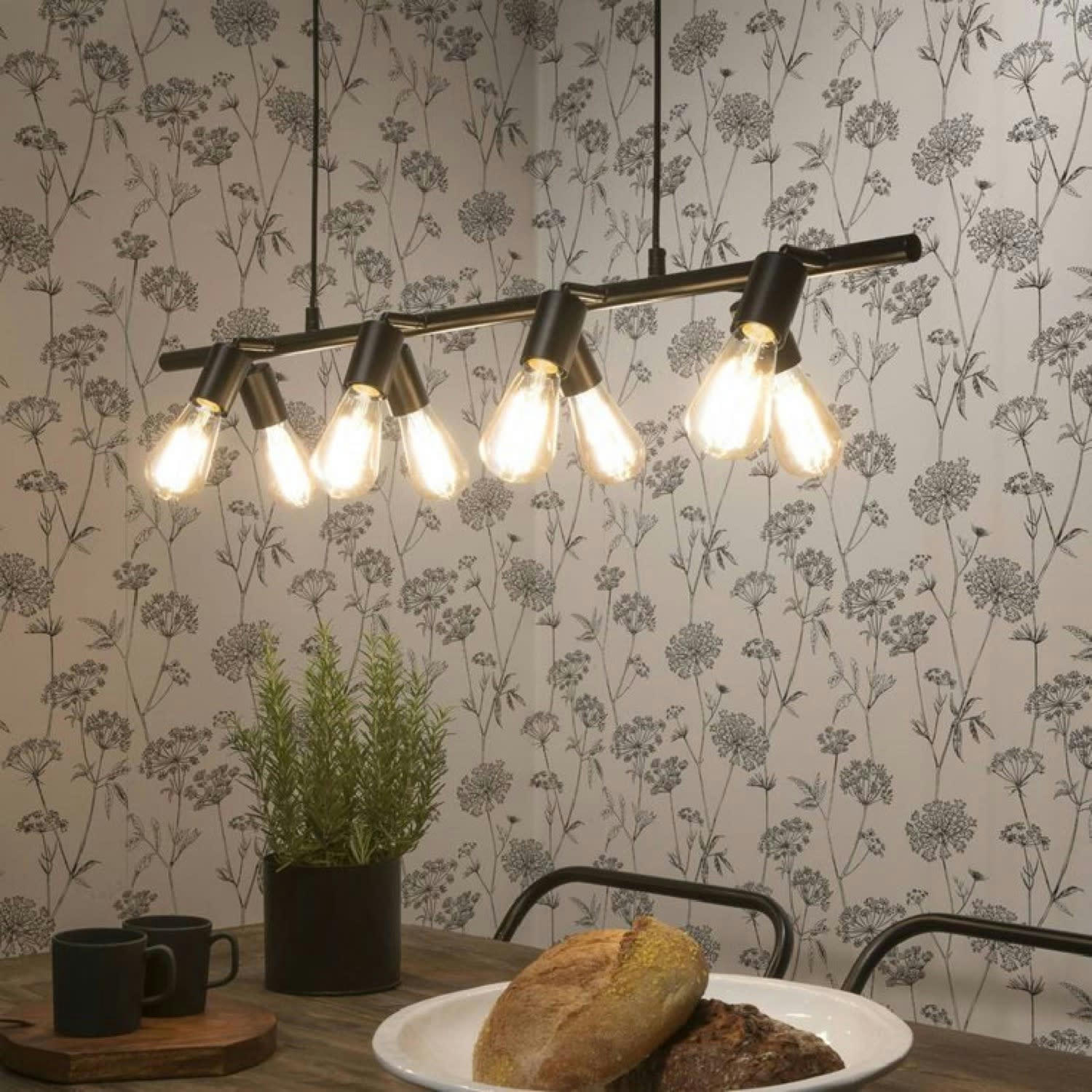 MIAMI - Suspension 8 lumières métal noir L105cm