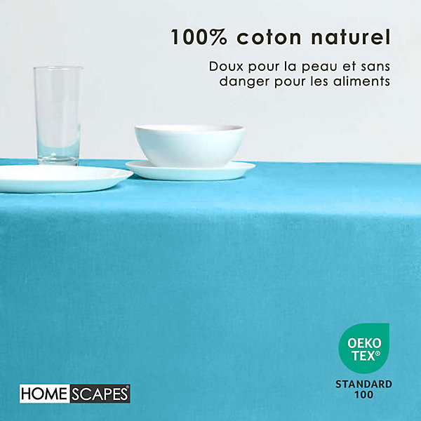 Nappe rectangulaire en 100% coton - bleu - 137 x 228 cm - HOMESCAPES - Lavable en machine
