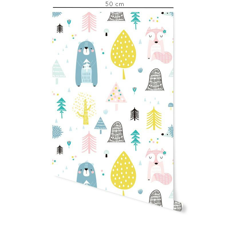 WOODLAND FRIENDS - Papier peint vinyle adhésif animaux de la forêt multicolor 50x300 cm