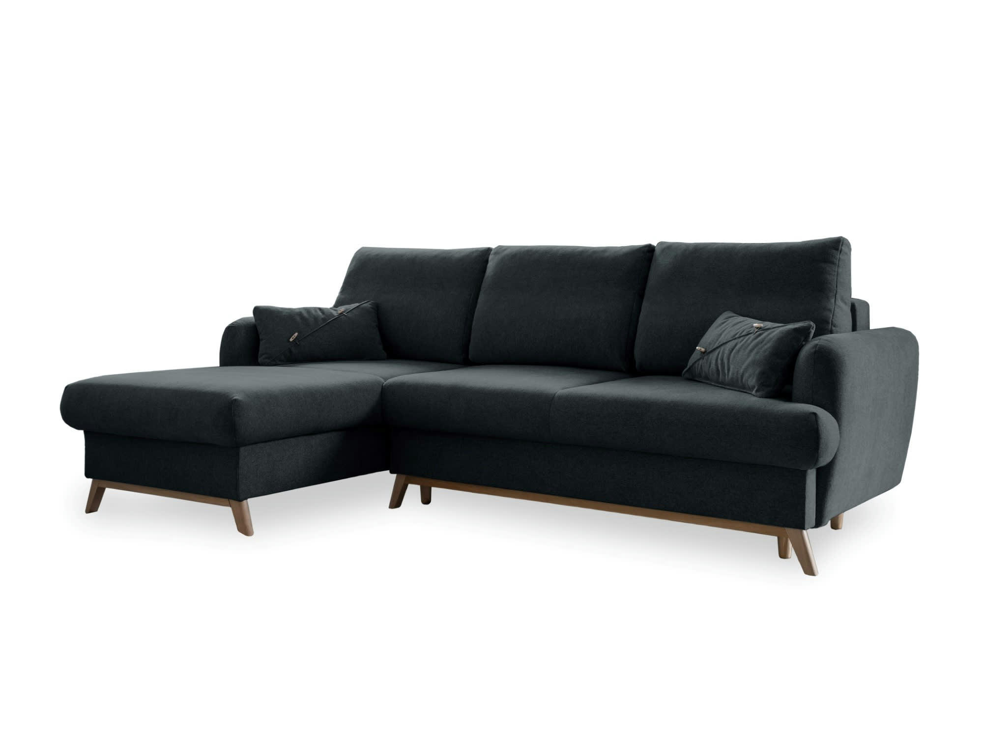 LAGOM - Canapé d'angle gauche convertible 4 places en tissu gris foncé