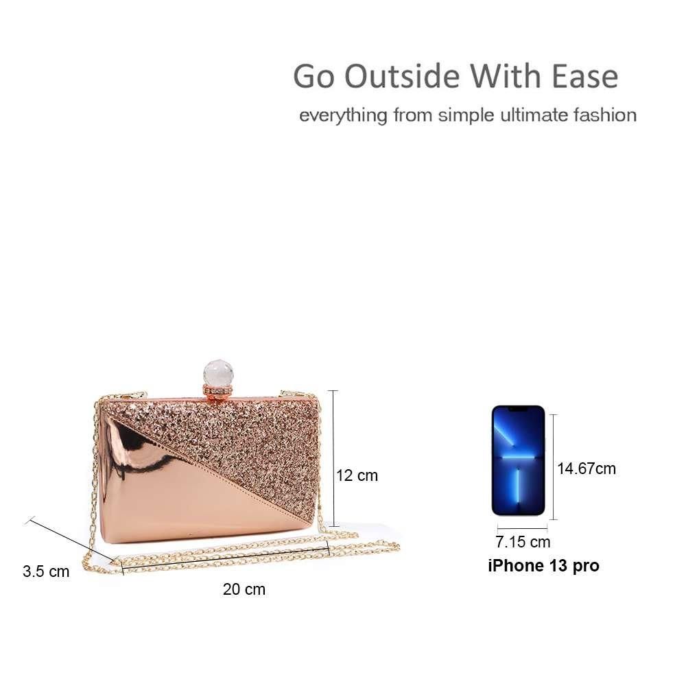 Kitise Crystail Clasp Half Shiny Glitter Evening Clutch Bag