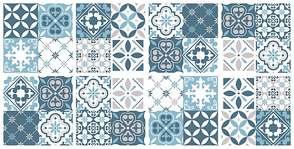Lot 8 carreaux adhésifs décoratifs Vinyl Way Florence Dada Art effet carreau de ciment bleu L.20 x L.20 cm x ep.1,3 mm