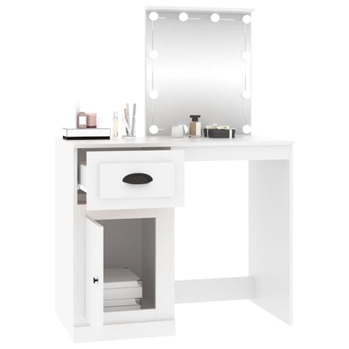 NNEVL Dressing Table with LED White 90x50x132.5 cm Engineered Wood