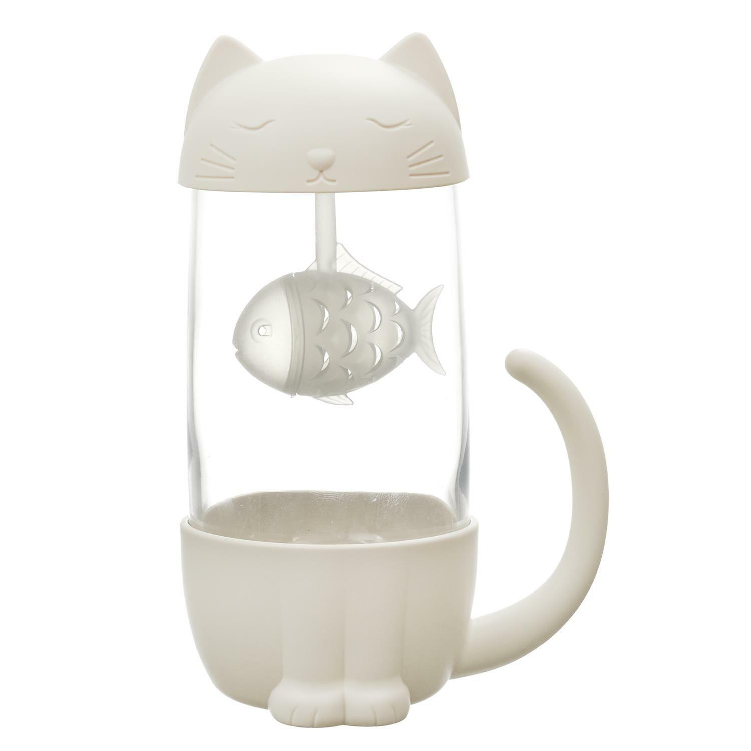 Kubek kawaii z zaparzaczem kotek z rybką 300ml biały