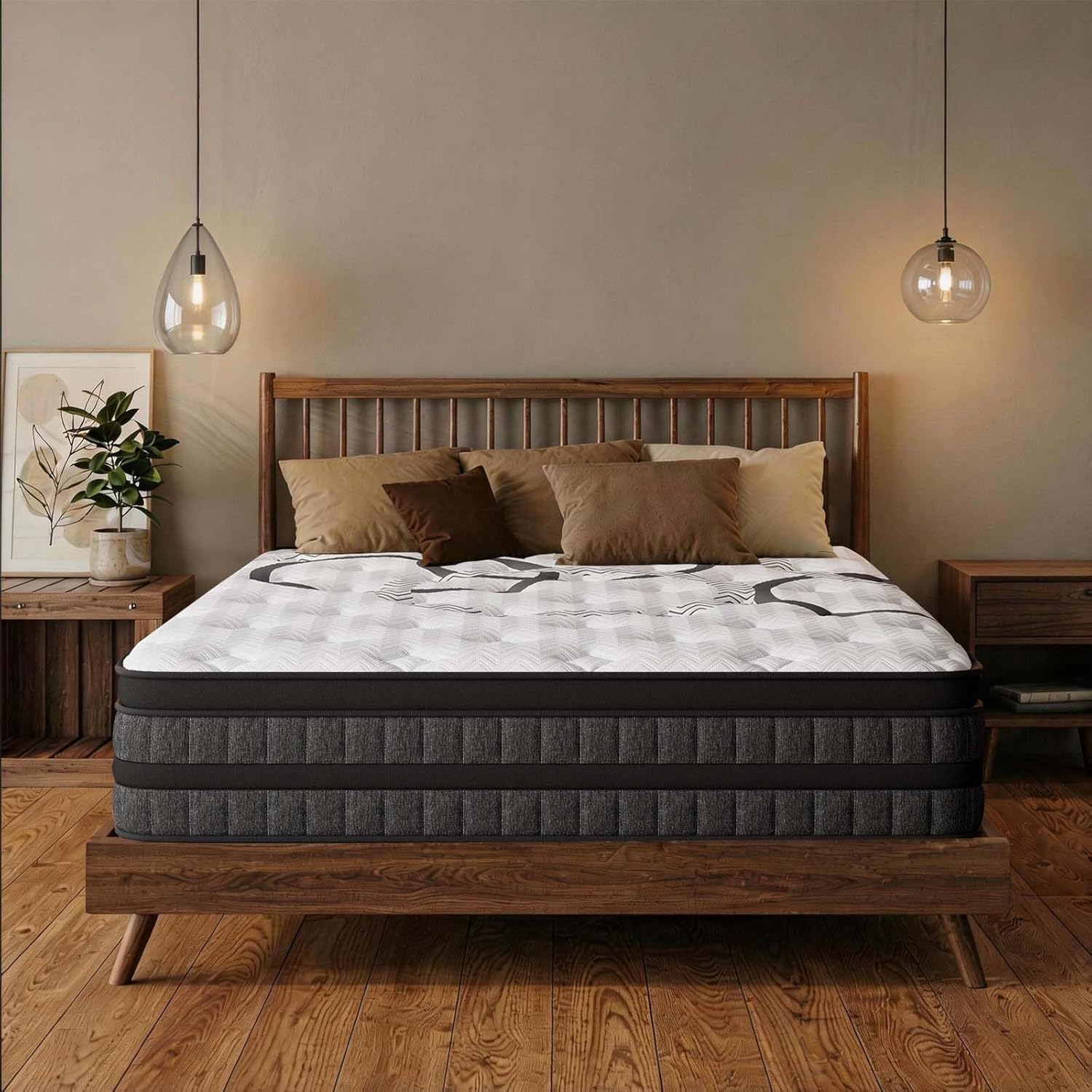 Queen Mattress 14 Inch Mattress Hybrid with Memory Foam & Pocket Springs for Motion Isolation, Breathable & Cooling Comfort, Medium Firm Support, Fiberglass Free, 365-Night Trial