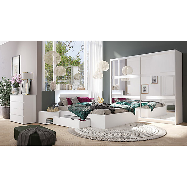 Lit NOFI 140 x 200 cm avec sommier et 2 tiroirs de rangement - blanc