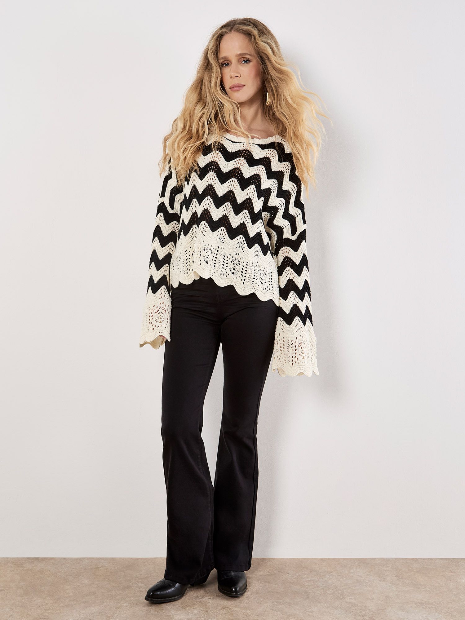 Apricot Chevron Scallop Boarder Jumper