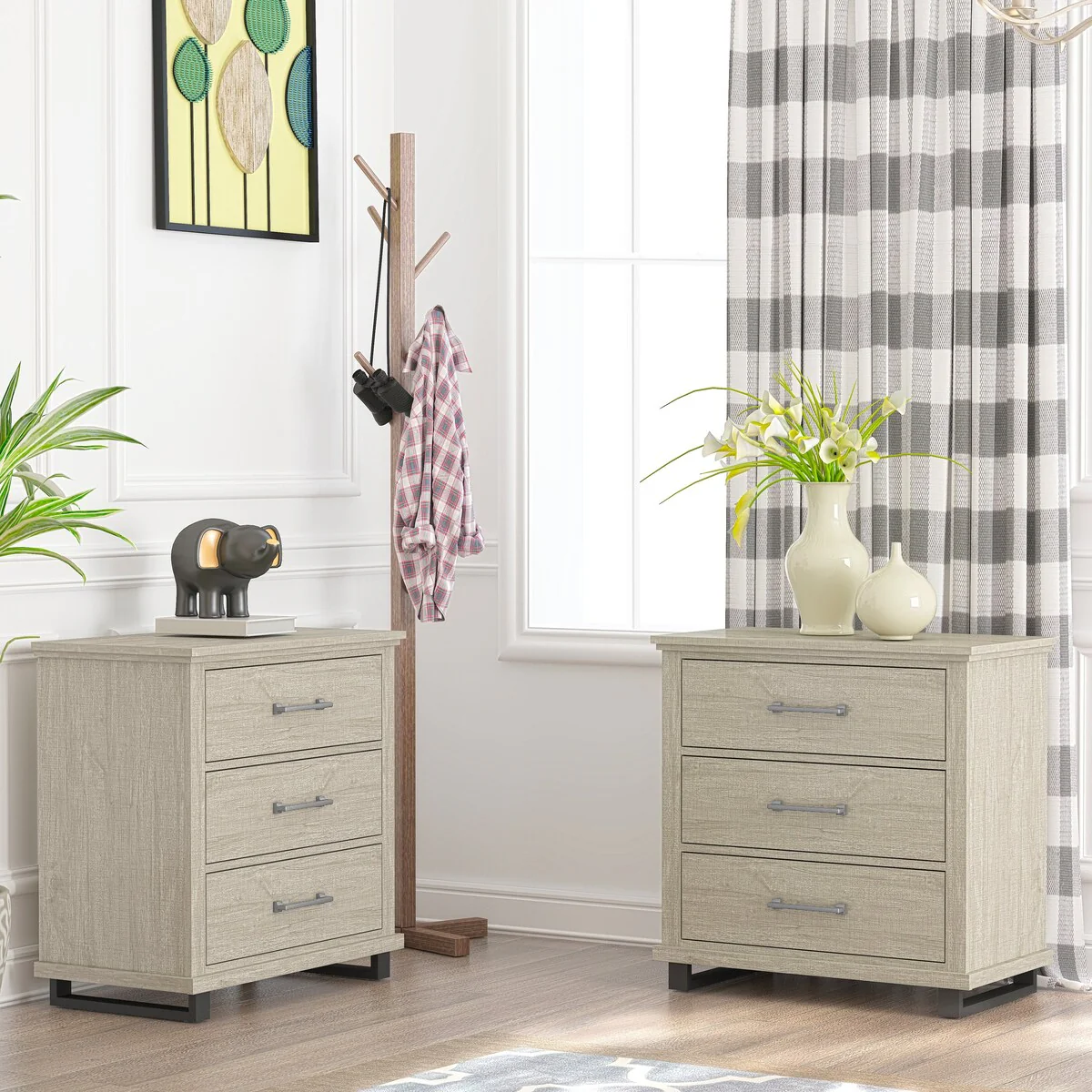 3-Drawer Nightstand with Elevated Metal Legs, Set of 2