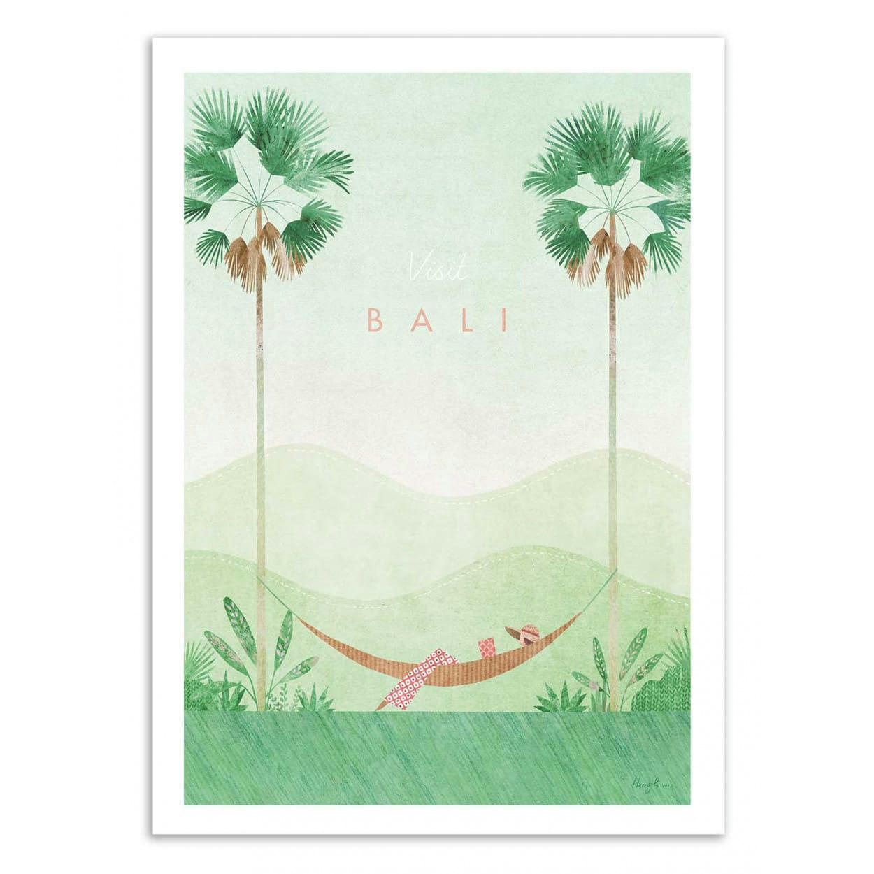 HENRY RIVERS - VISIT BALI - Affiche d'art avec Cadre bois noir - 50 x 70 cm