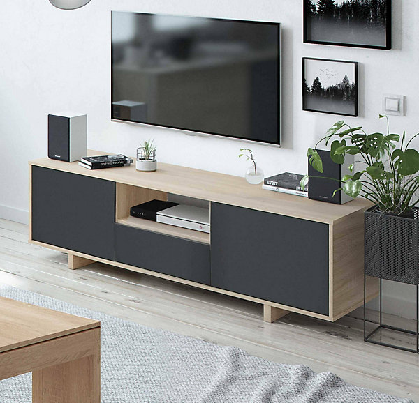 Meuble TV Andalusia, Buffet pour télévision de salon, Meuble TV 3 portes, Buffet bas, 150x41h46 cm, Chêne