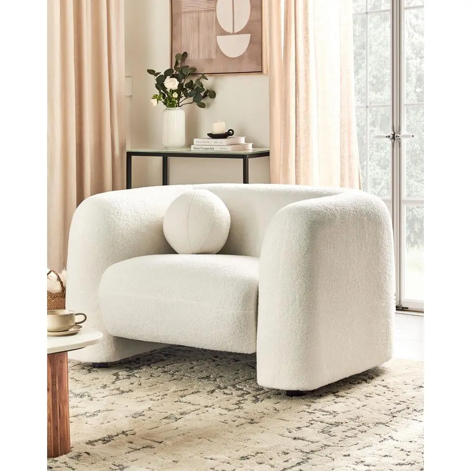 LEIREN - Fauteuil - Wit - Boucl&eacute;