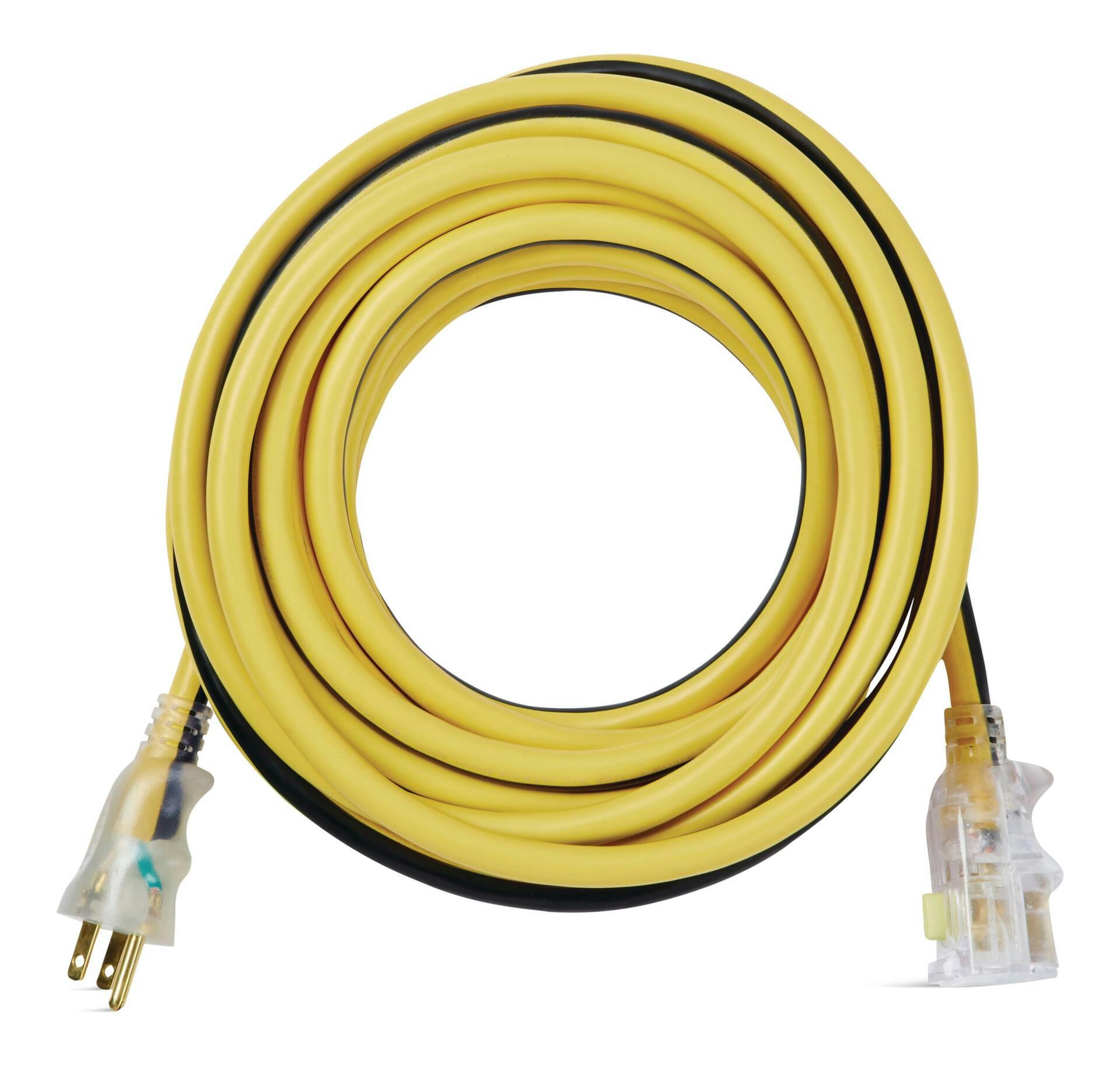 MAXIMUM 25-ft 12/3 Outdoor Extension Cord with Grounded Outlet, Lighted End and Locking Connector, Yellow/Black