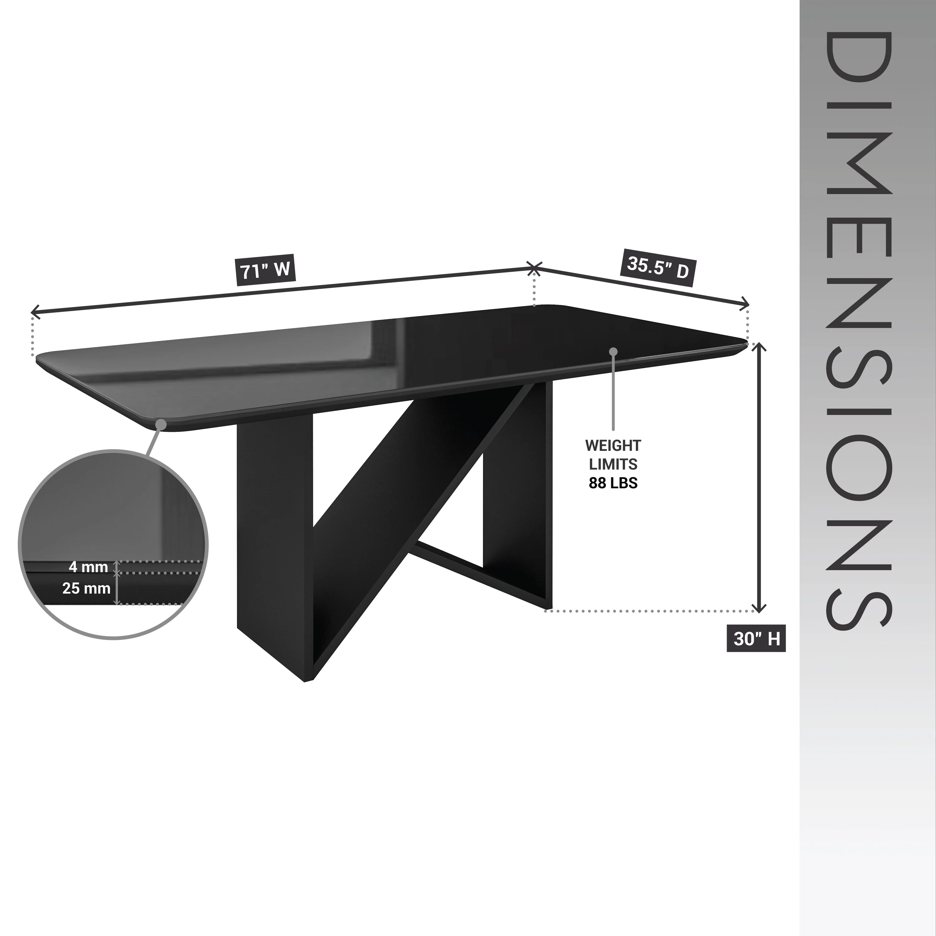 6 Seater Italian-Style Dining Table With Painted Glass Top & Elegant Wooden Base