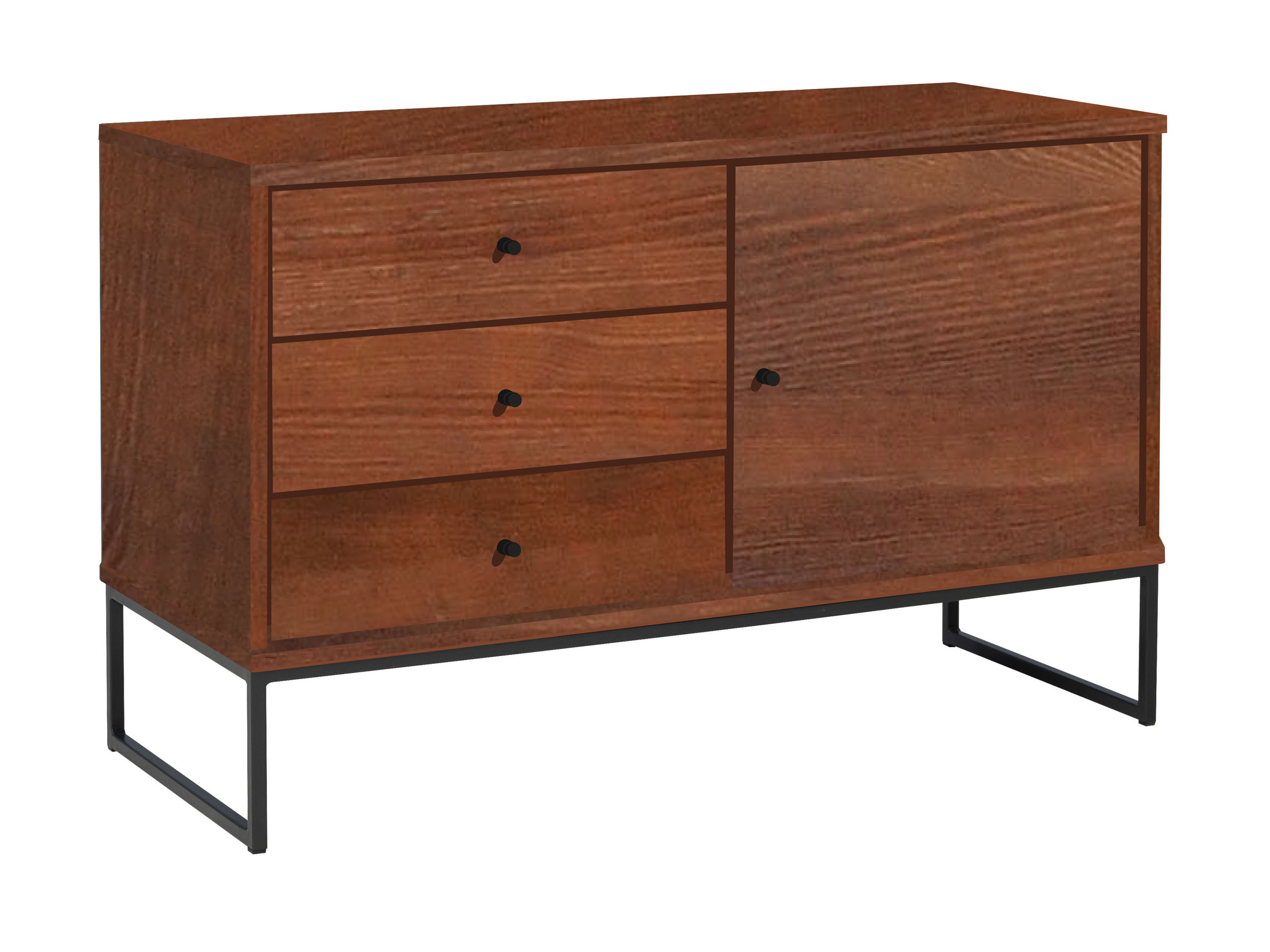 Komoda Megan loft III drewno i metal, kolor kasztan