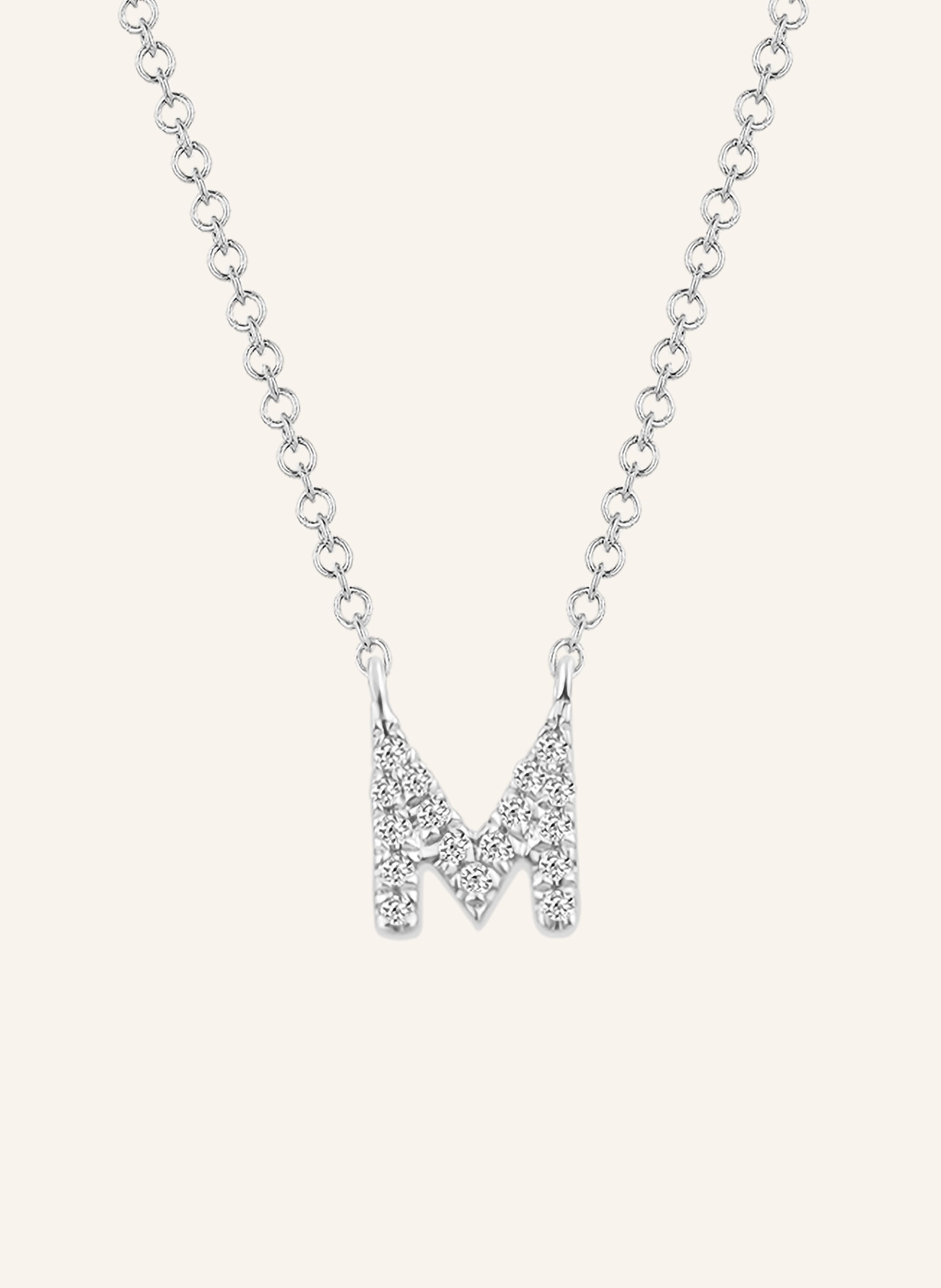 Leaf INITIALIEN Halskette „M“ aus 14 Karat Weißgold mit Diamanten