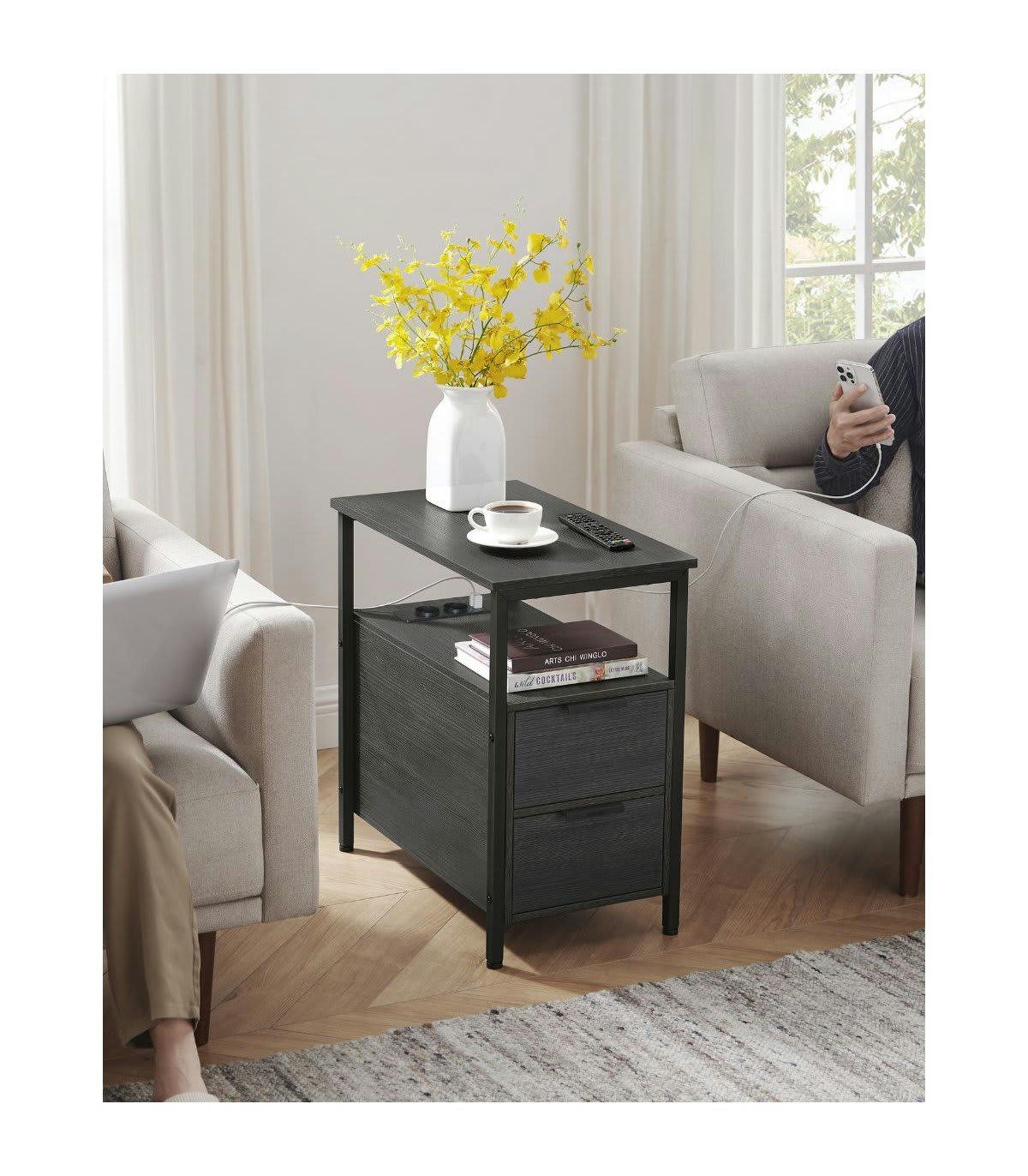 - Bout de canapé connecté avec 2 tiroirs - H60 cm