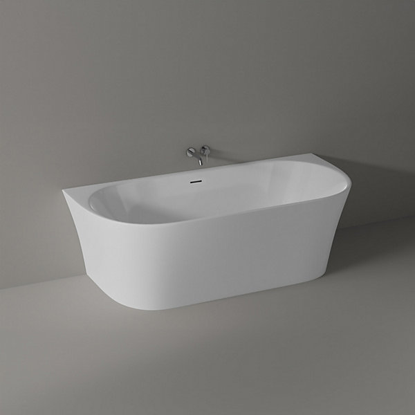 Baignoire droite semi-îlot murale ovale acrylique salle de bain, isolation thermique - Blanc - 170x80x57cm - Garantie 5 ans - NORA