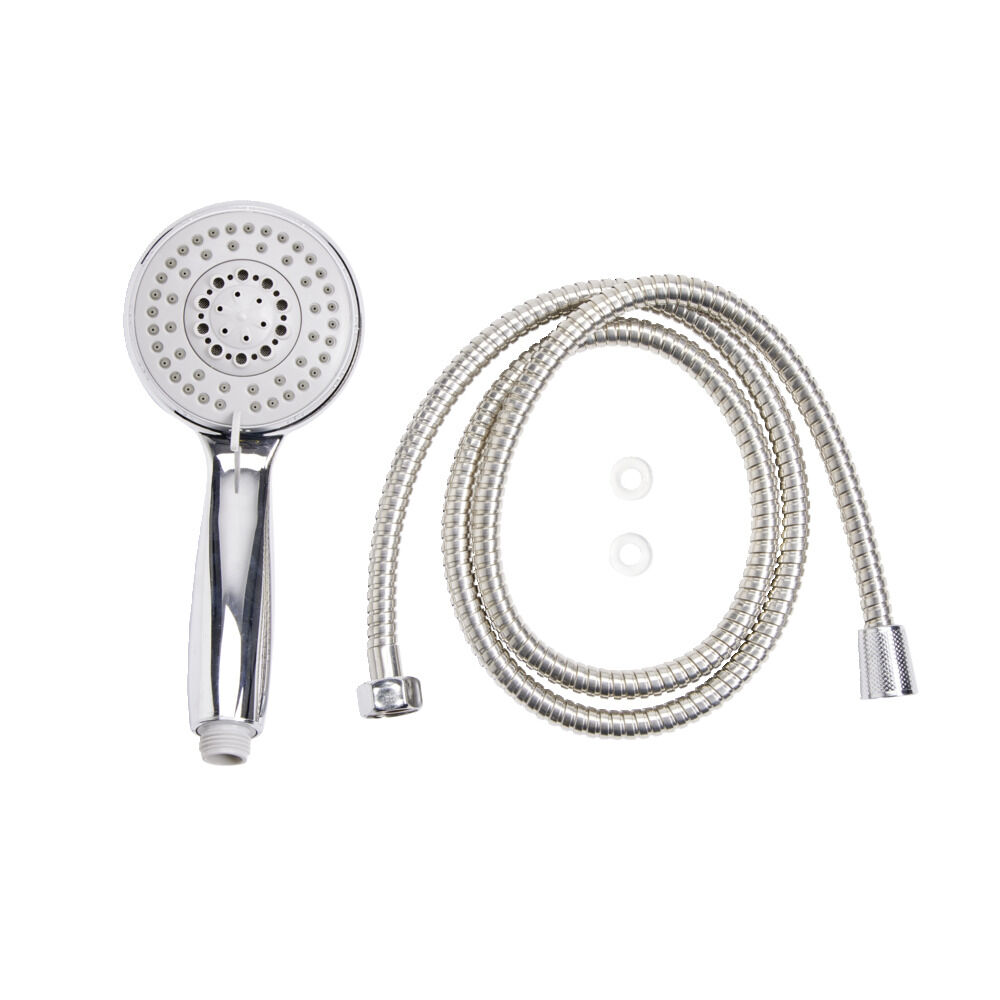 Pommeau de douche rond 5 fonctions chromé   tuyau 1,5m