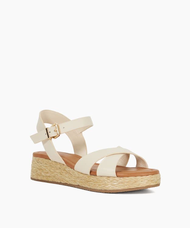 Littleton Ecru - Leather Raffia Flatform Sandals