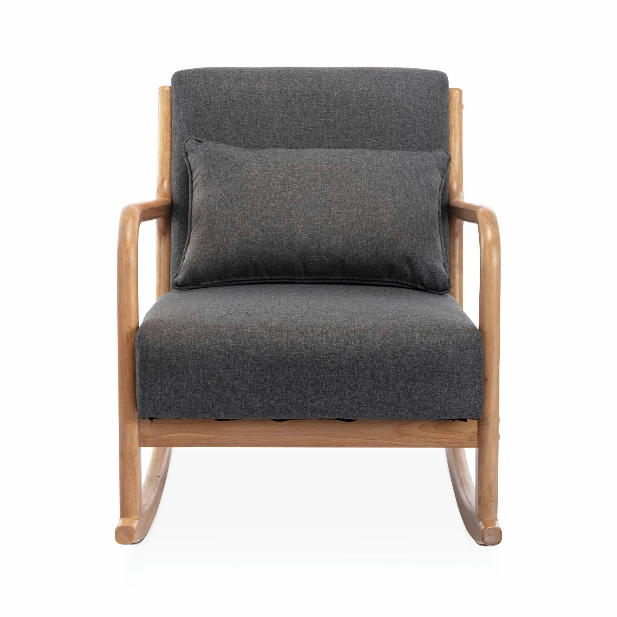 LORENS - Fauteuil à bascule design bois et tissu gris foncé