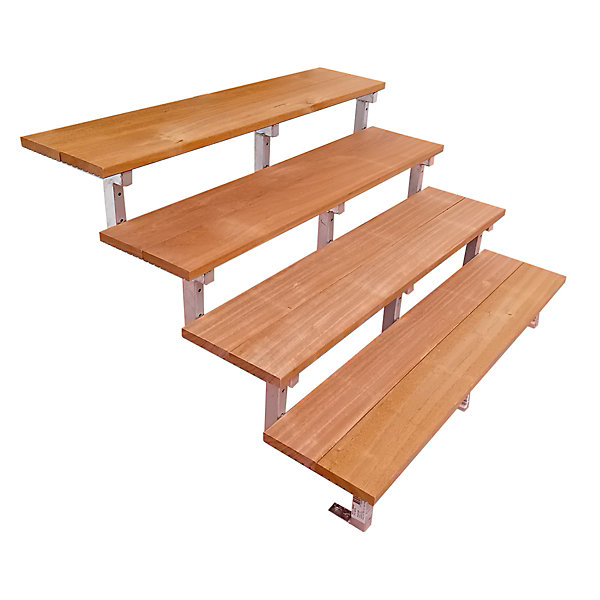 Escalier en acier BALI, 4 marches en bois exotique Bangkirai, Hauteur 71 cm - L 120 cm