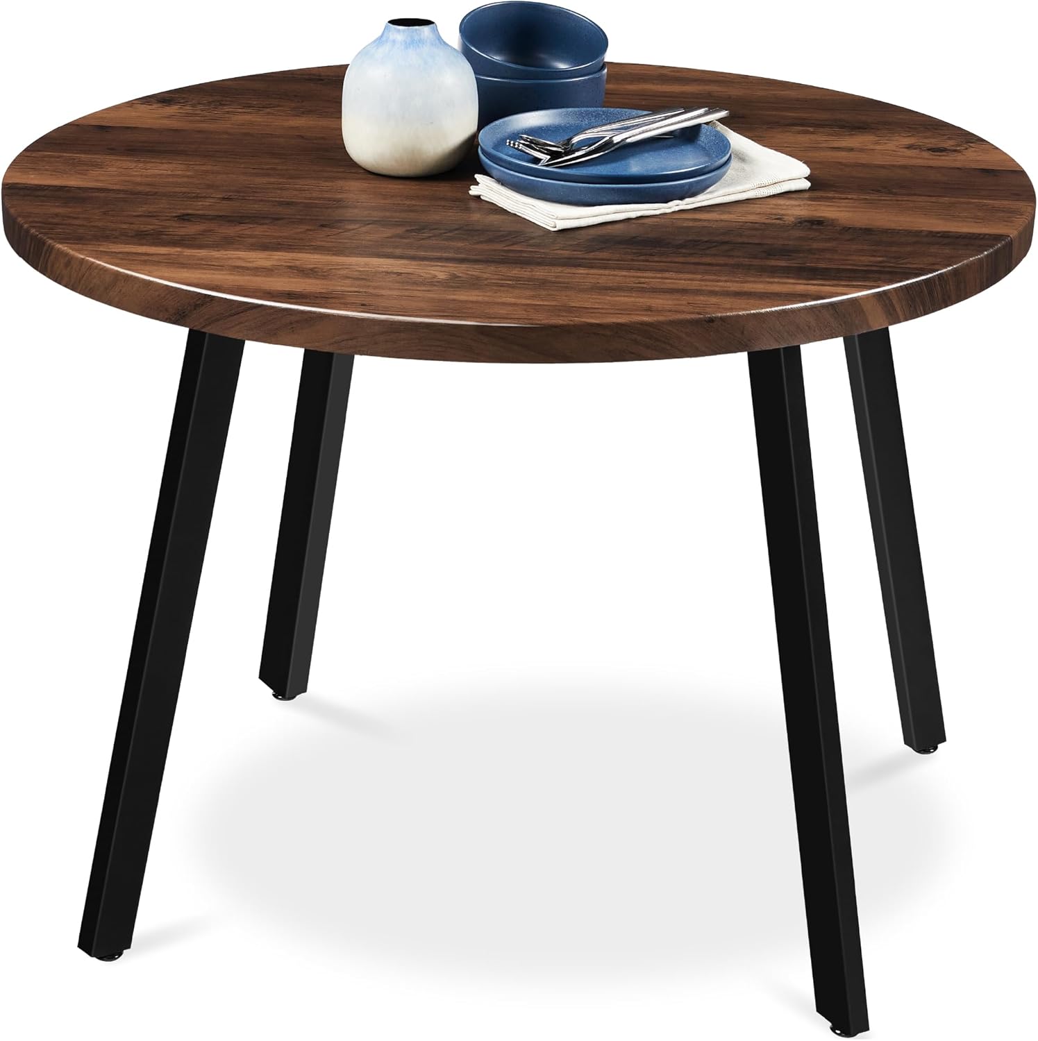 Best Choice Products Round Dining Table 35.5”, Mid-Century Modern Kitchen Table for 2-4 People, Small Space Apartment Dinette, Wood Top W/Steel Legs - Dark Brown