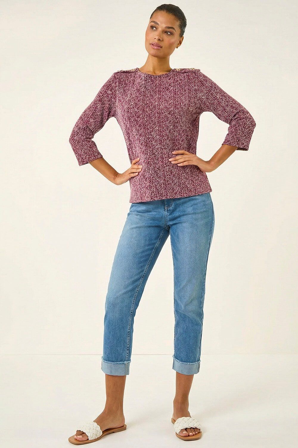 Roman Textured Button Shoulder Top