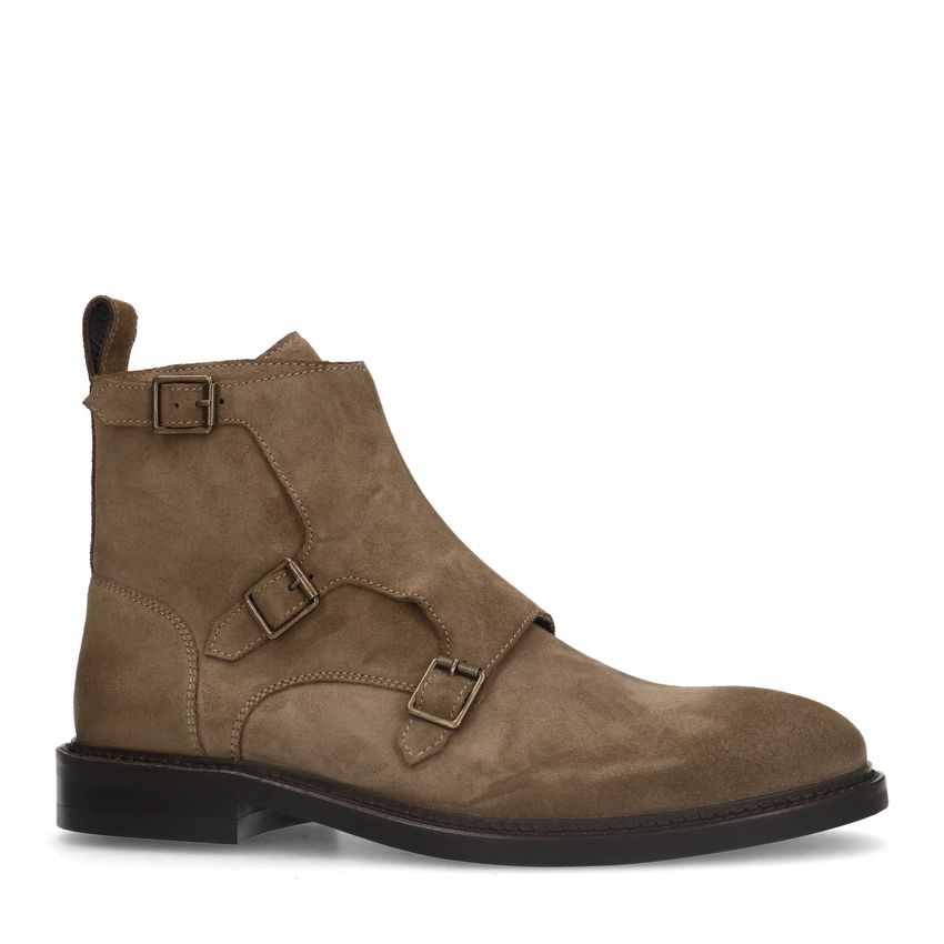 Manfield Taupe suède hoge gespschoenen