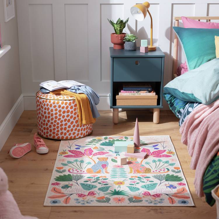 Habitat Kids Enchanted Print Natural Flatweave Rug -80x110cm