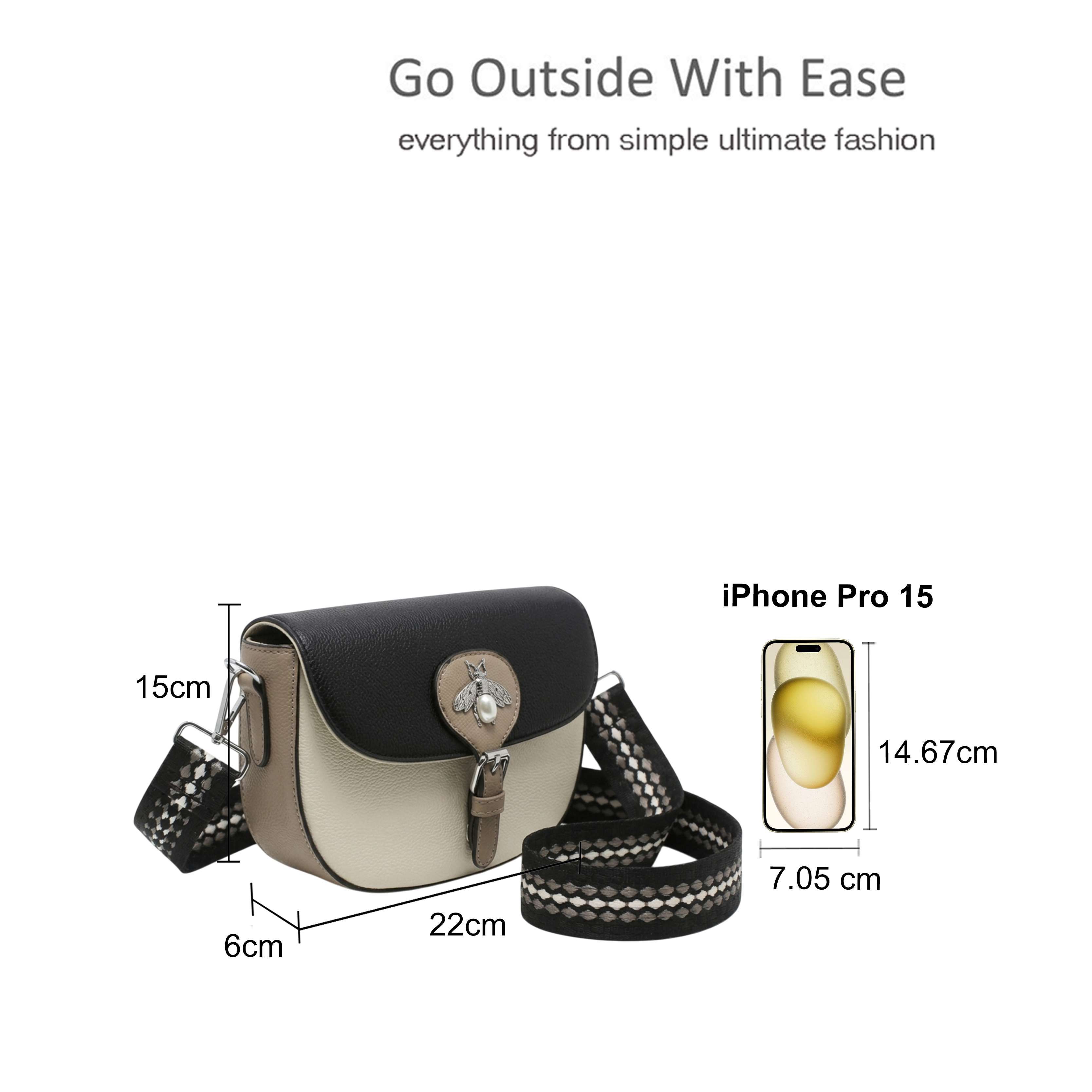 Kitise Half Moon Small Satchel Crossbody Bag With Bee Detail