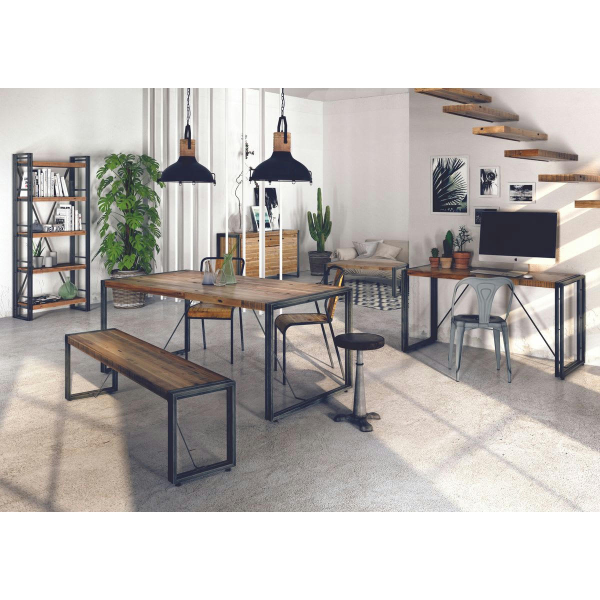 OMEGA - Table basse rectangulaire bois et métal