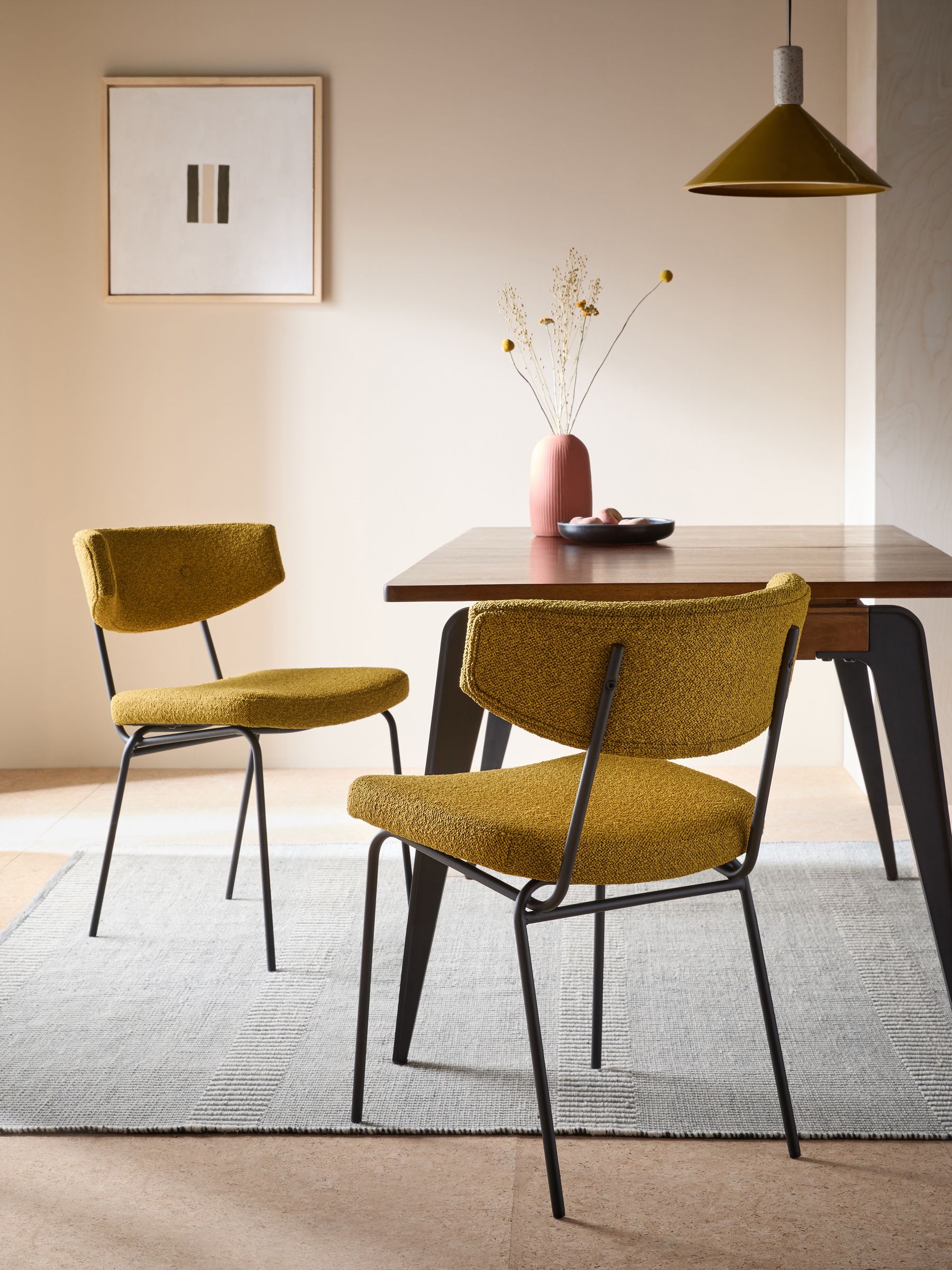 Set of 2 Halina Dining Chairs in Ochre Yellow Boucle