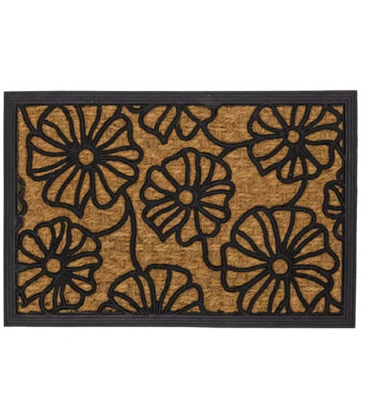 FLEURS - Paillasson en caoutchouc et coco 60x40cm