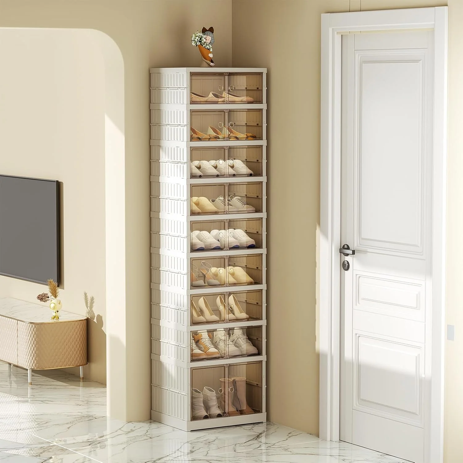Foldable Shoe Rack Storage Rack 9-Tier - 36 Double Foldable Shoe Cabinet with Doors
