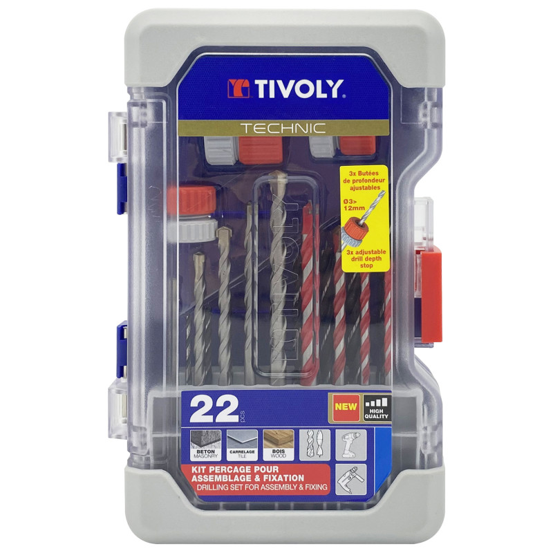 Set d'accessoire de perçage et d'assemblage 22 pièces TIVOLY