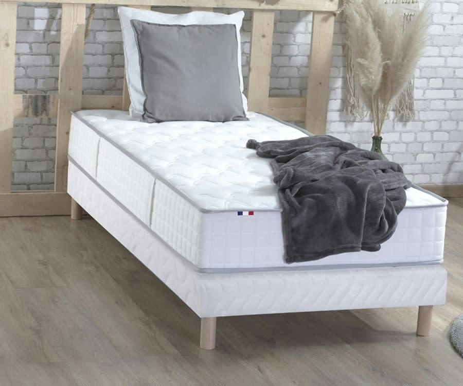 ENSEMBLE ODYSSEE - Ensemble matelas ressort mémoire forme sommier blanc 90x190