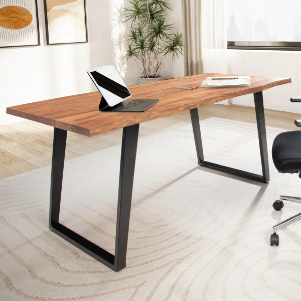 Biurko z Drewna Akacjowego 140 cm Metalowe Nogami Stół Home Office