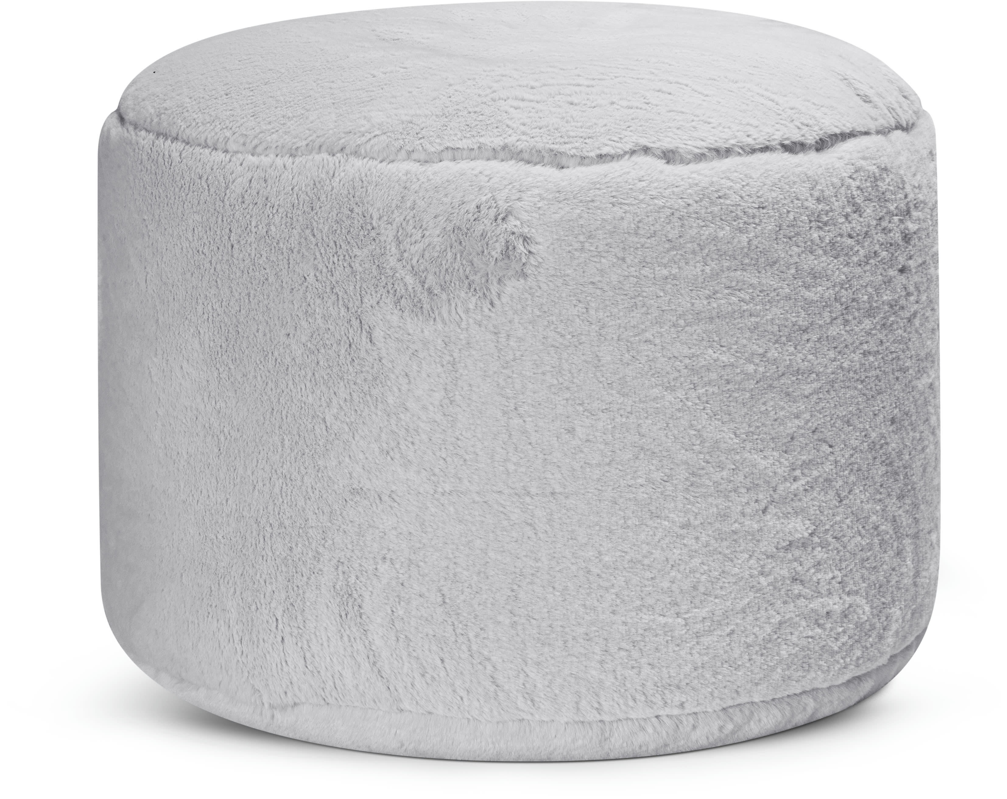 SOFTY - Pouf rond fausse fourrure douce gris clair diamètre 50x30cm