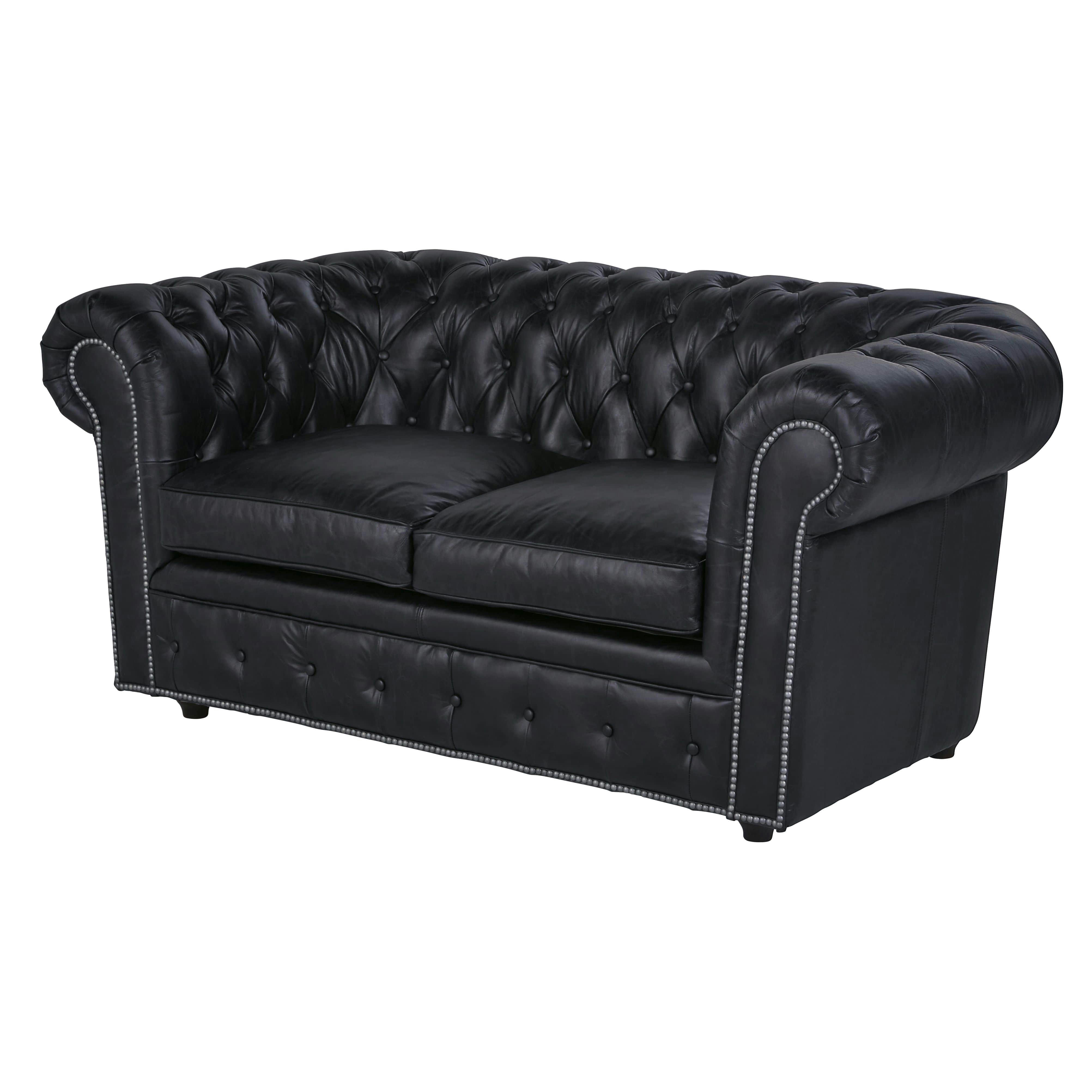 Chesterfield - Canapé capitonné 2 places en cuir noir