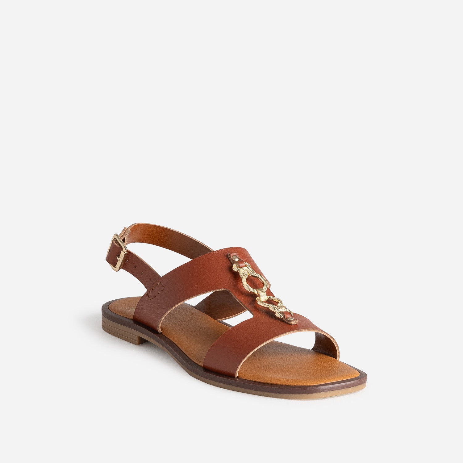 Sandale cognac cuir détail bijou