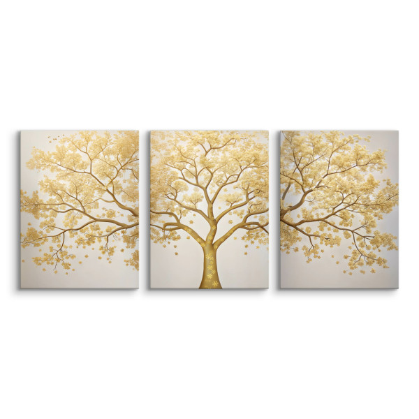 3x Obraz Set Złote Abstrakcyjne Drzewo W Stylu Nowoczesnym 30x40cm