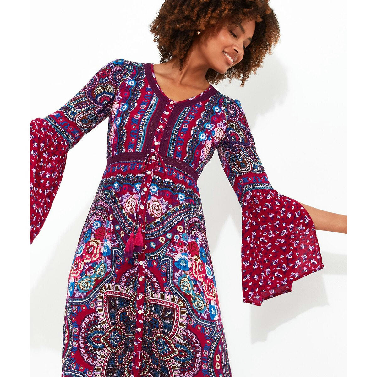 Robe longue bohème col rond