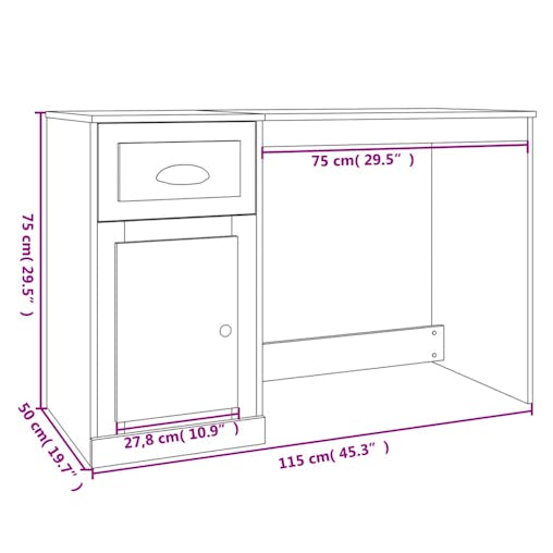 NNEVL Desk with Drawer White 115x50x75 cm Engineered Wood