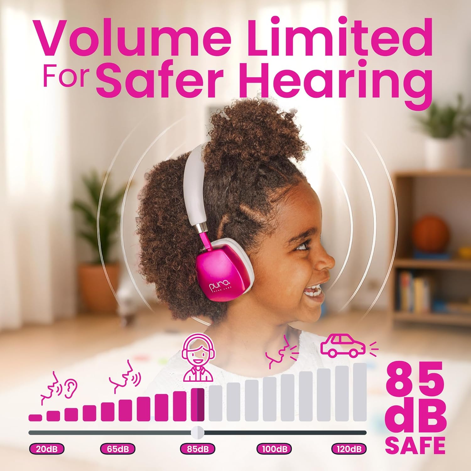 Puro Sound Labs Noise Cancelling Headphones for Kids - 85 dB Volume Limit, Built in Mic, 35-Hour Battery, Lightweight On Ear Design & Comfy Fit, Bluetooth Headphones for Kids – PuroQuiet Plus, Pink