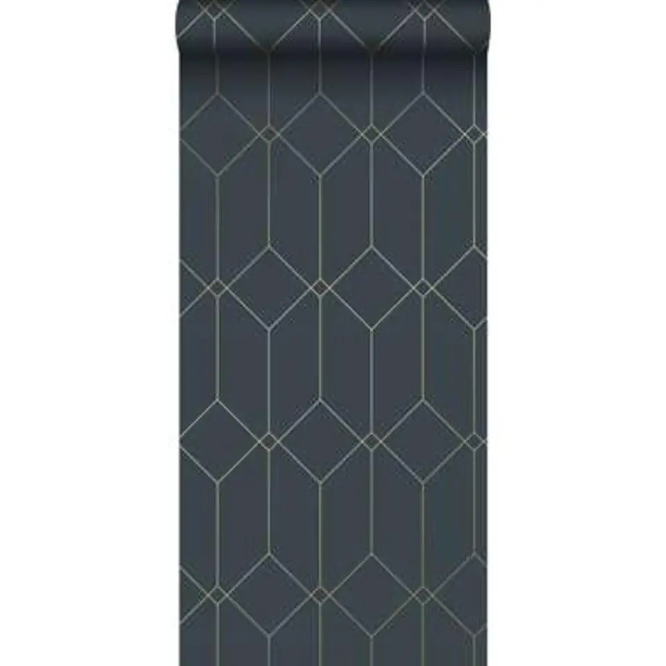 ESTAhome behang - art deco motief - blauw en goud - 0.53 x 10.05 m