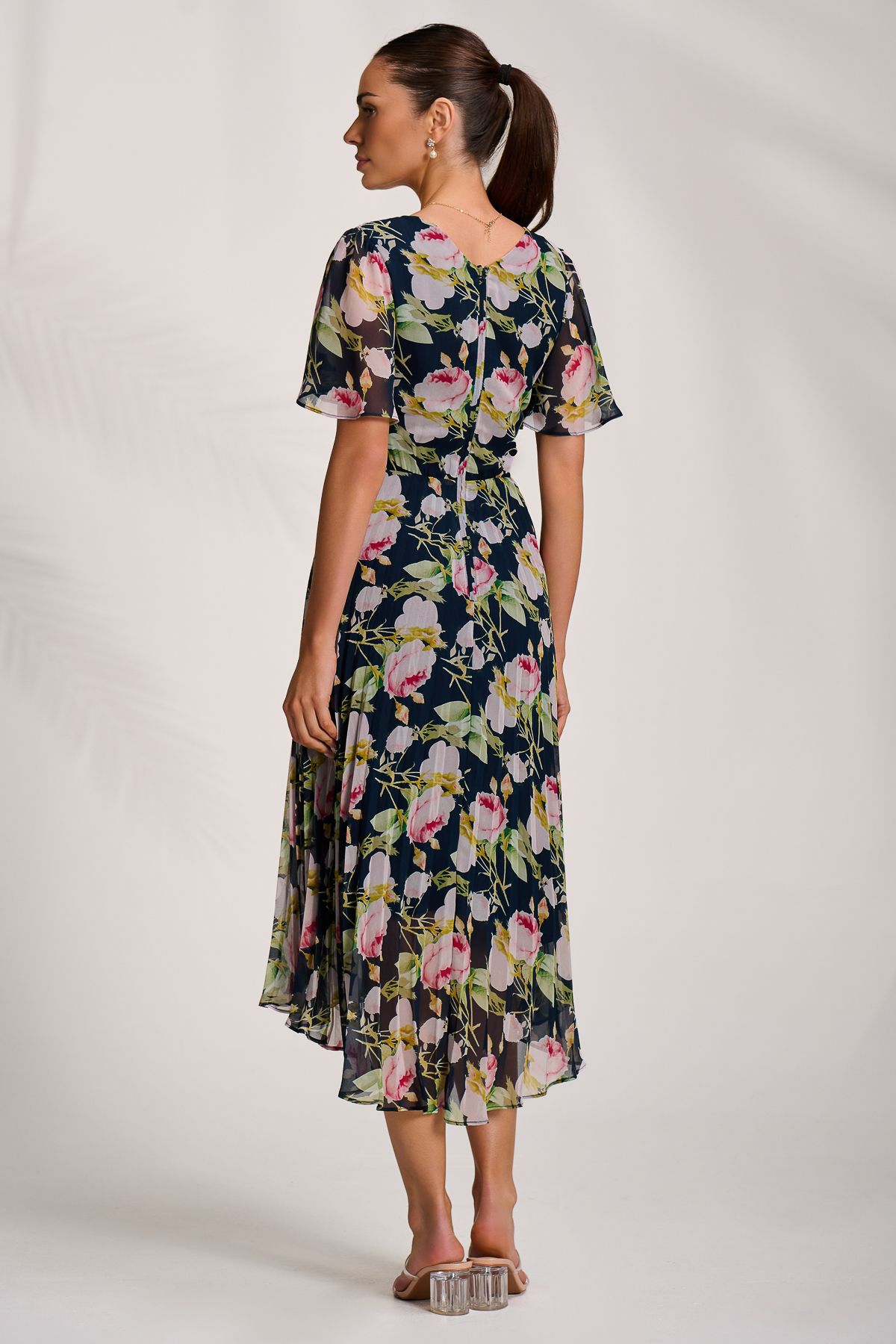Jolie Moi Pleated Chiffon Maxi Dress