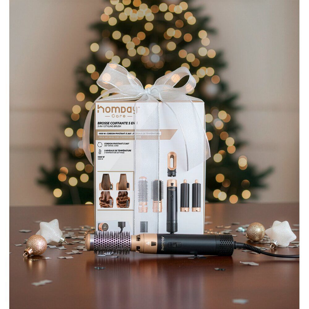 Brosse coiffante 5en1 boucleur sèche-cheveux Homday avec 5 accessoires