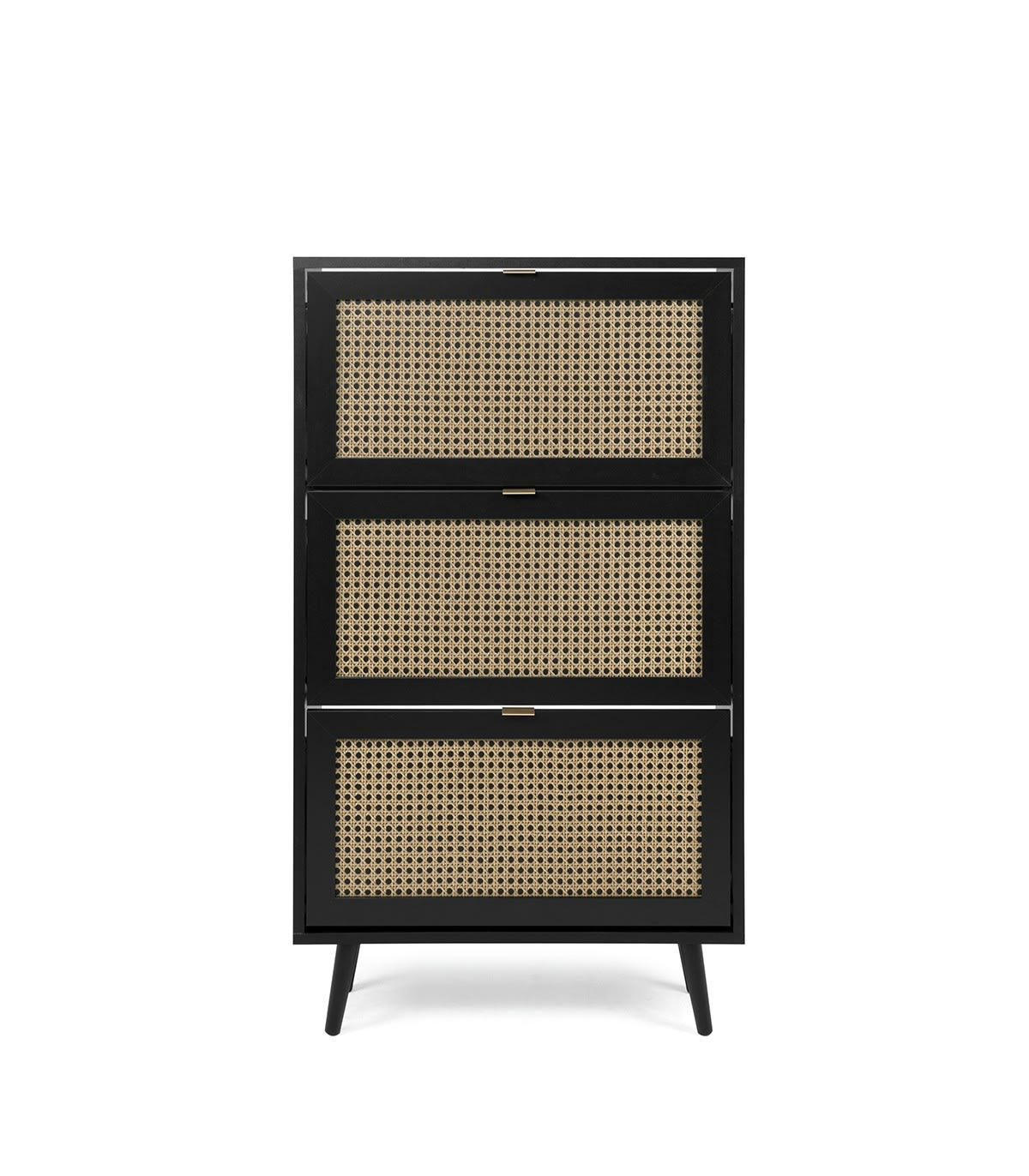 VILLA - Meuble à chaussures 3 abattants impression cannage et noir - L70 cm