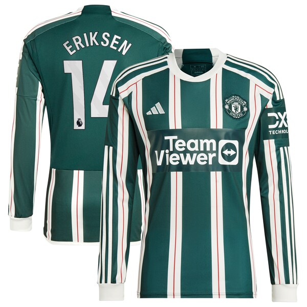 Christian Eriksen Manchester United adidas 2023/24 Away Long Sleeve Replica Player Jersey - Green/Red