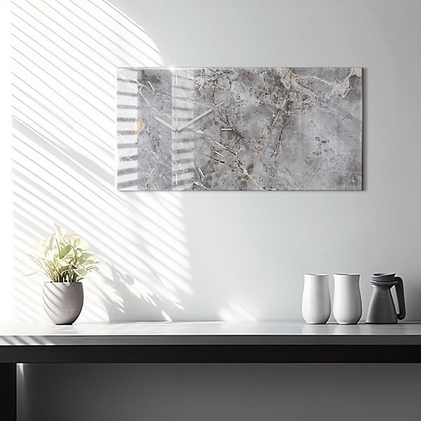 Horloge murale Wallfluent 60x30 cm Aiguilles blanches Marbre granit gris pierre 1 pcs
